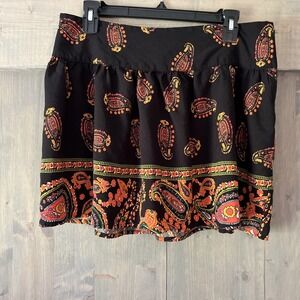 American Rag Cie Women's Size Large Mini Skater Skirt Black Orange Paisley Flowy